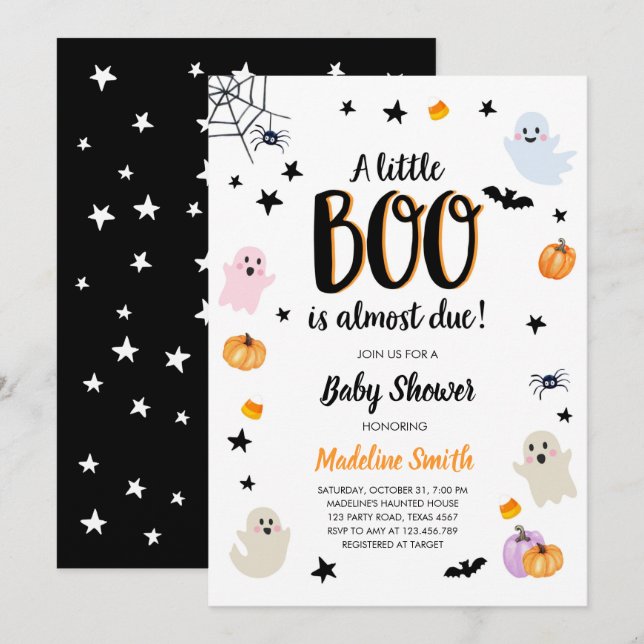 Invitación Pequeño Boo Aburrido Halloween Fantasma Baby Showe (Anverso / Reverso)