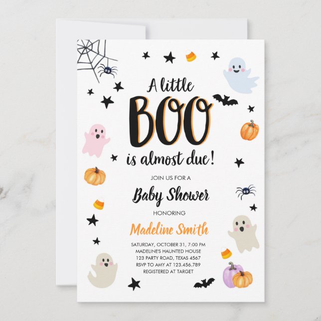 Invitación Pequeño Boo Aburrido Halloween Fantasma Baby Showe (Anverso)