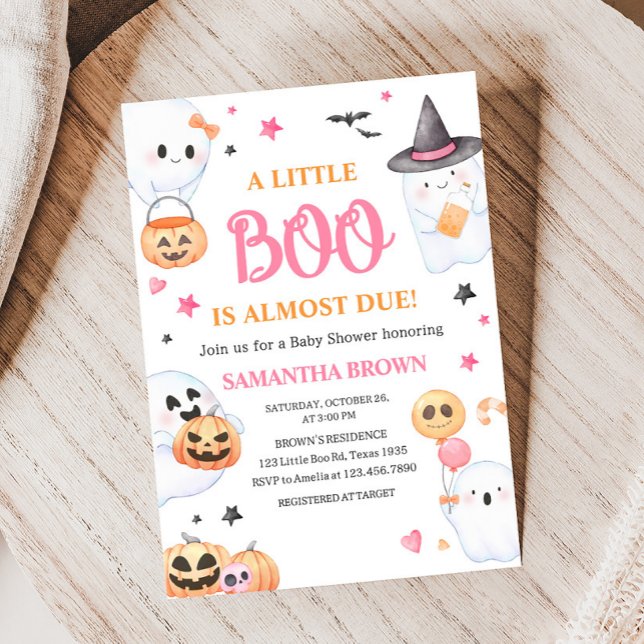 Invitación Pequeño Boo Baby Shower de Fantasma Rosa (A Little Boo Baby Shower Invitation )