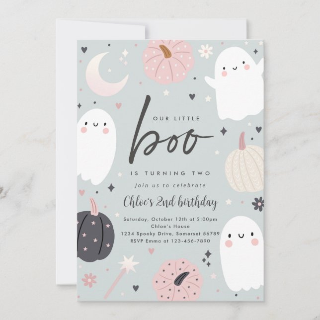 Invitación Pequeño Boo Boho Halloween Fantasma Segundo Fiesta (Anverso)