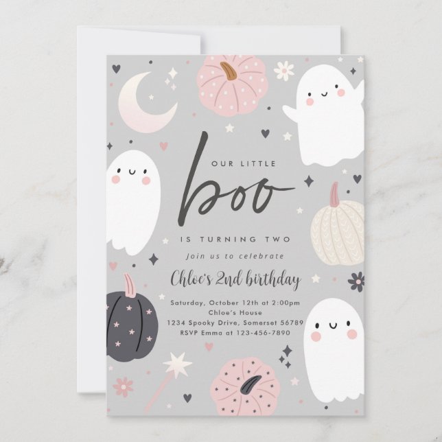 Invitación Pequeño Boo Boho Halloween Fantasma Segundo Fiesta (Anverso)