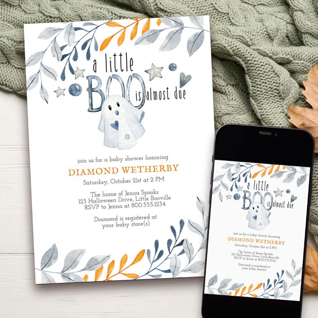 Invitación Pequeño Boo casi se debe a Baby Shower de Hallowee (Little Boo is almost due - fall baby shower invitation, available printed or as a printable download)