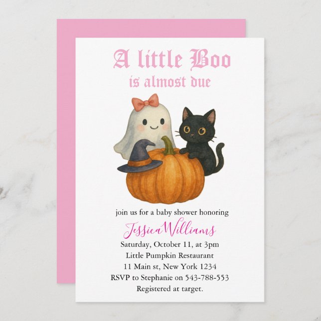 Invitación Pequeño Boo Casi Se Debe A Baby Shower De Hallowee (Anverso / Reverso)