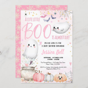 Invitación Pequeño Boo Chica de Halloween Rosa Baby Shower