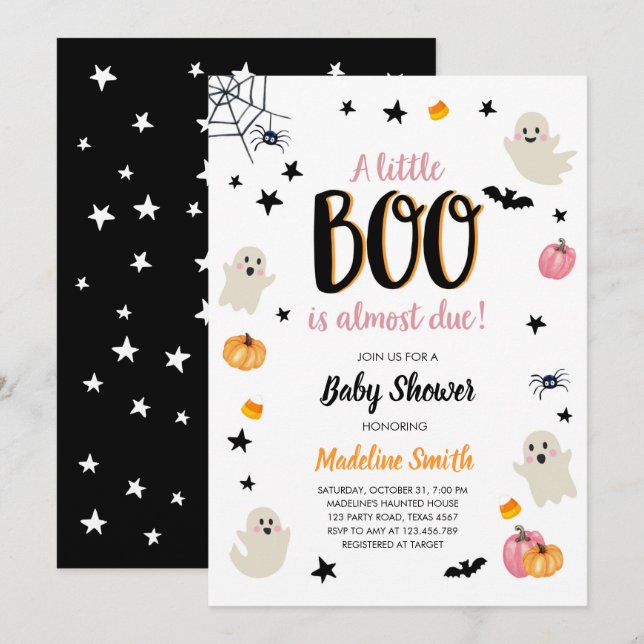 Invitación Pequeño Boo Cuidó Halloween Fantasma Rosa Baby Sho (Anverso / Reverso)