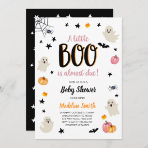 Invitación Pequeño Boo Cuidó Halloween Fantasma Rosa Baby Sho