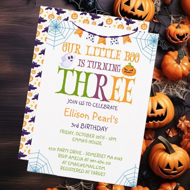 Invitación Pequeño Boo cumple tres años de Halloween (Subido por el creador)