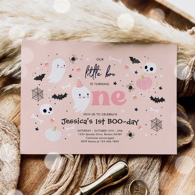 Invitación Pequeño Boo Cute Fantasma Rosa Halloween Primer cu (Subido por el creador)