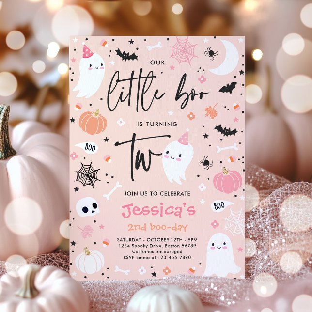 Invitación Pequeño Boo Cute Fantasma Rosa Segundo Fiesta de C (Subido por el creador)