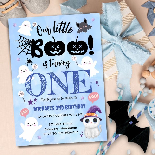 Invitación ¡Pequeño Boo! Cute Spooky Boy Halloween 1er cumple (Subido por el creador)