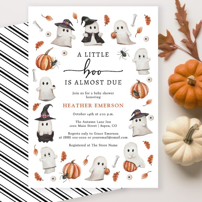 Invitación Pequeño Boo de Baby Shower (A Little Boo Is Almost Due Baby Shower Invitation Black White Orange Fall Autumn)