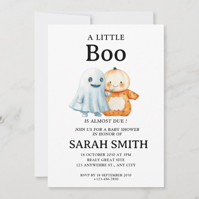 Invitación Pequeño Boo de Halloween casi se debe a Baby Showe (Anverso)