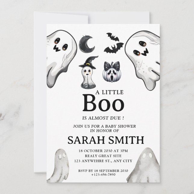 Invitación Pequeño Boo de Halloween casi se debe a Baby Showe (Anverso)