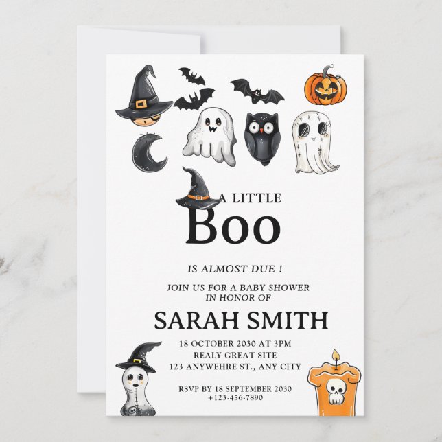 Invitación Pequeño Boo de Halloween casi se debe a Baby Showe (Anverso)