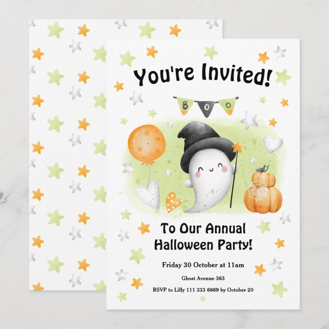 Invitación Pequeño boo de la fiesta de Halloween (Anverso / Reverso)