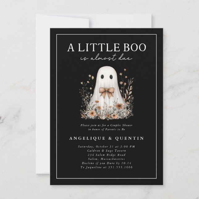 Invitación Pequeño Boo dulce fantasma flores silvestres ducha (Anverso)