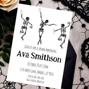 Invitación Pequeño Boo Esqueletos Bailando Blanco Negro Hallo