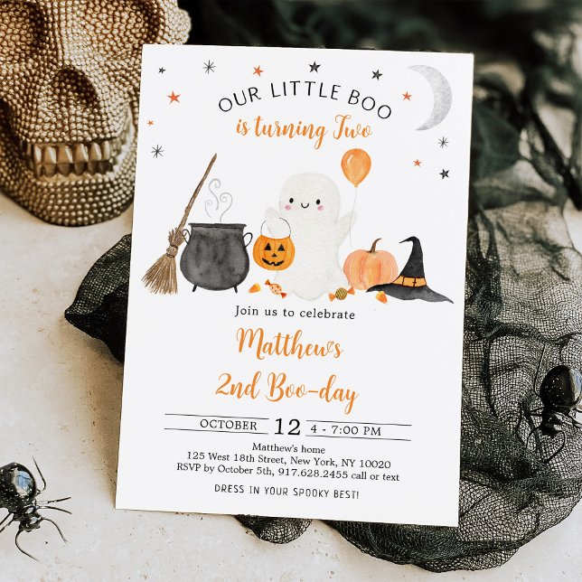 Invitación Pequeño Boo Fantasma Calabaza Halloween 2º cumplea (Subido por el creador)
