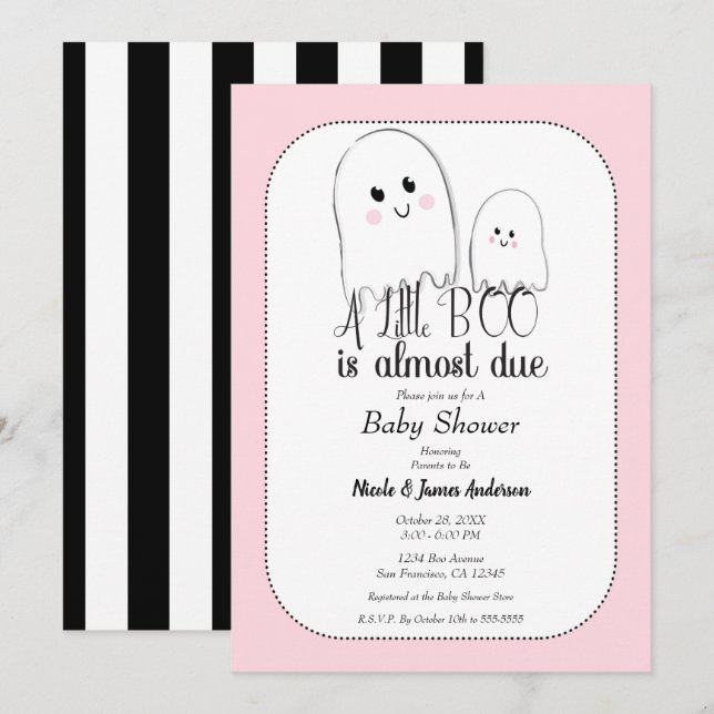 Invitación Pequeño BOO Fantasma de Halloween Rosa Fiesta de B (Anverso / Reverso)