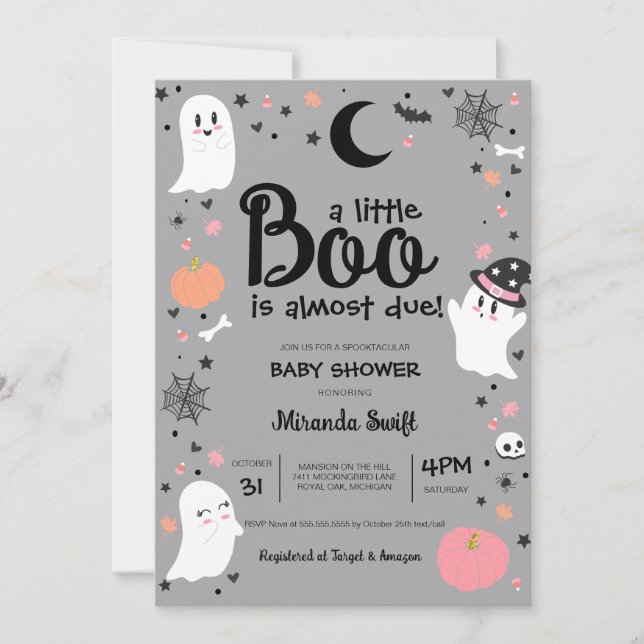 Invitación Pequeño Boo Fantasma Halloween Baby Shower rosa (Anverso)