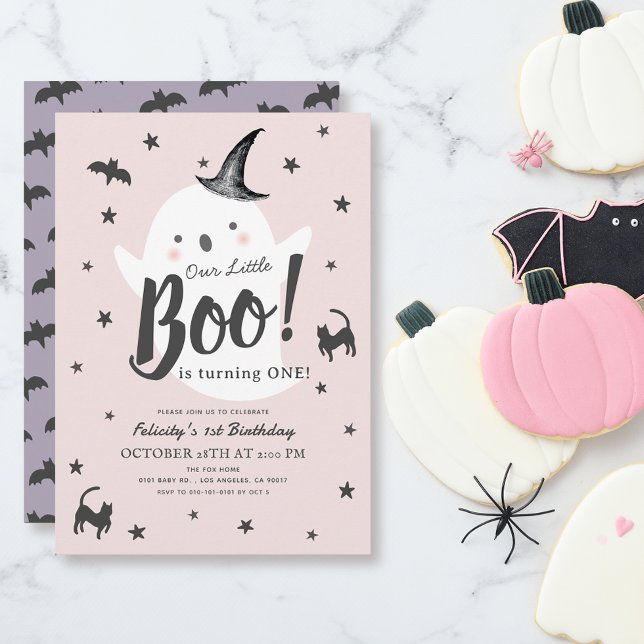 Invitación Pequeño Boo Fantasma Halloween Chica Rosa Primer c (Subido por el creador)