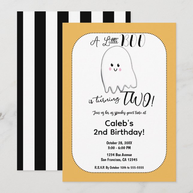 Invitación Pequeño Boo Fantasma Niños Fiesta de Cumpleaños de (Anverso / Reverso)