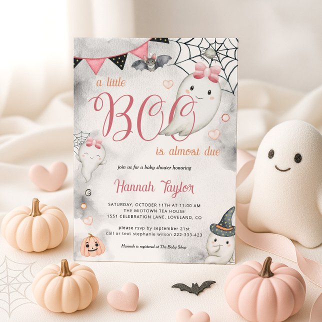 Invitación Pequeño Boo Halloween Chica rosa Fantasma Baby Sho (Subido por el creador)