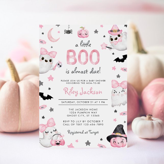 Invitación Pequeño Boo Halloween Fantasma Rosa Baby Shower (Subido por el creador)