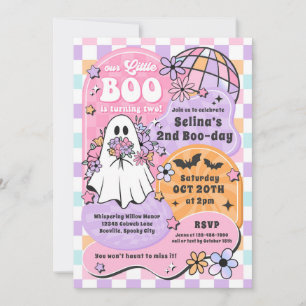 Invitación Pequeño Boo Halloween Groovy Fantasma Segundo cump
