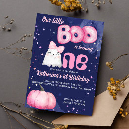 Invitación Pequeño boo Halloween lindo chica cumpleaños fanta