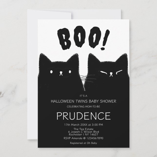 Invitación Pequeño Boo Halloween Twins Baby Shower (Anverso)