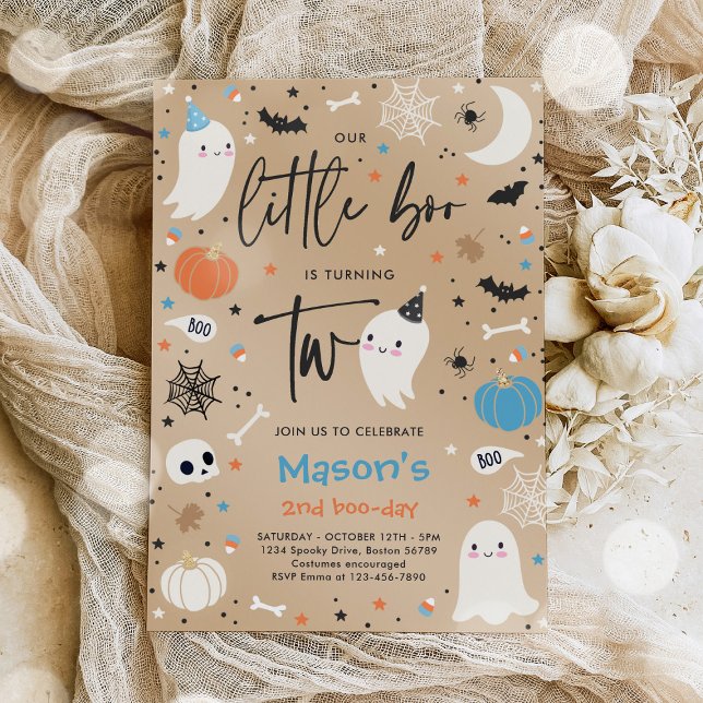 Invitación Pequeño Boo lindo fantasma azul segundo Fiesta de  (Subido por el creador)
