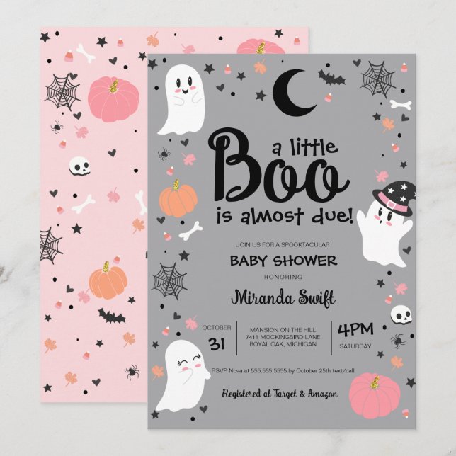 Invitación Pequeño Boo lindo Fantasma Chica Baby Shower (Anverso / Reverso)