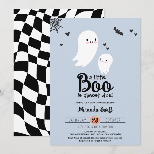 Invitación Pequeño Boo lindo mamá bebé fantasma Halloween duc (Anverso / Reverso)