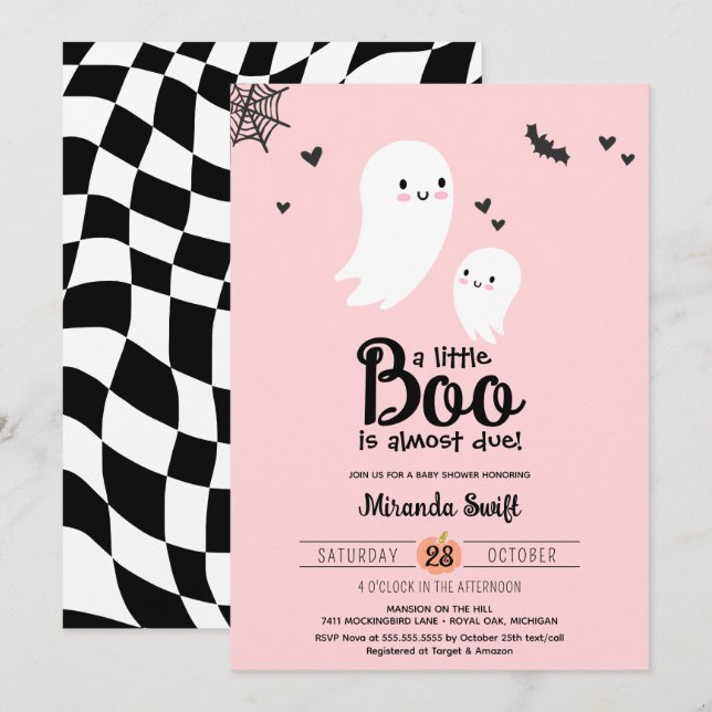 Invitación Pequeño Boo lindo mamá bebé fantasma Halloween duc (Anverso / Reverso)