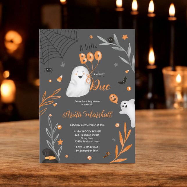 Invitación Pequeño Boo naranja de Halloween lindo ducha (Cute little Boo Halloween orange baby shower Invitation)
