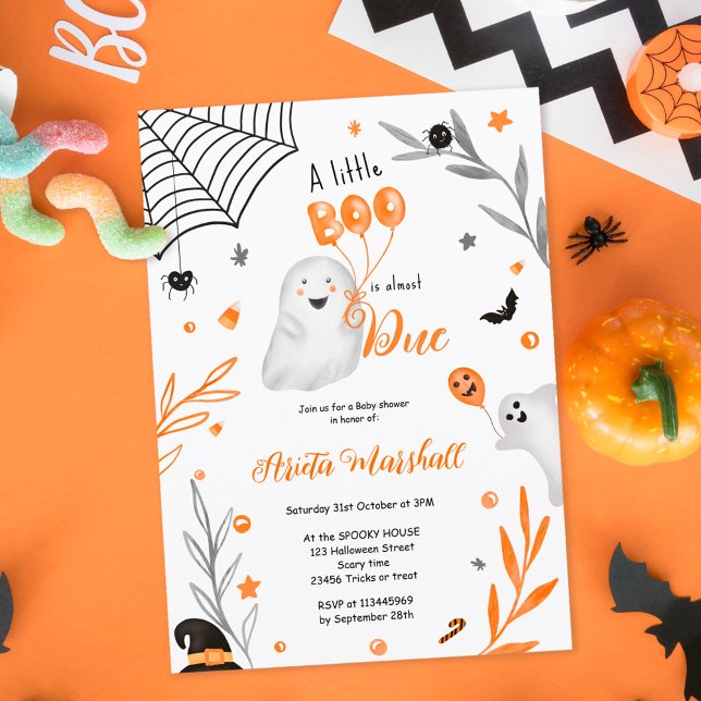 Invitación Pequeño Boo naranja de Halloween lindo ducha (Cute little Boo Halloween orange baby shower Invitation)
