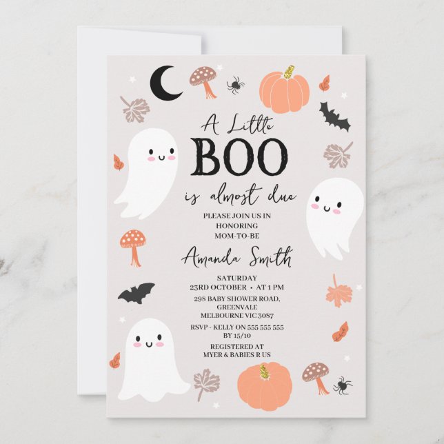 Invitación Pequeño Boo Naranja moderno casi debido a Baby Sho (Anverso)