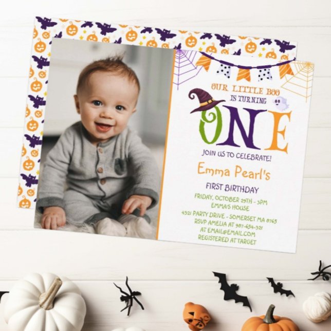 Invitación Pequeño Boo que se vuelve uno, foto de Halloween c (Subido por el creador)