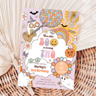 Invitación Pequeño Boo Retro Halloween Chica Segundo cumpleañ