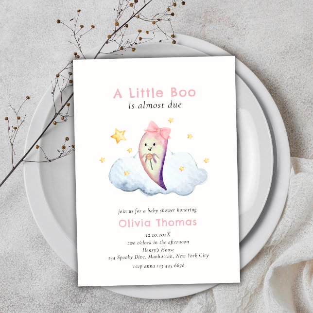 Invitación Pequeño Boo Rosa Bow Ghost Halloween Baby Shower (Pink Little Boo Bow Ghost Halloween Baby Shower Invitation)