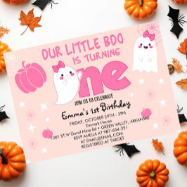 Invitación Pequeño Boo Rosa Cute Halloween Primer Cumpleaños