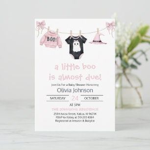 Invitación Pequeño Boo Rosa Ropa Chica Halloween Baby Shower