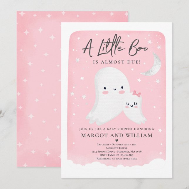Invitación Pequeño Boo Rosa Shower Halloween Fantasma Baby Sh (Anverso / Reverso)