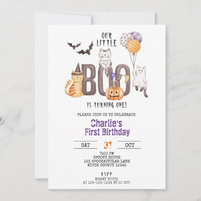 Invitación Pequeño Boo se vuelve uno, primer cumpleaños de Ha (Anverso)