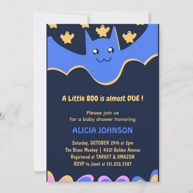 Invitación Pequeño boom murciélago lindo Niño Halloween (Anverso)