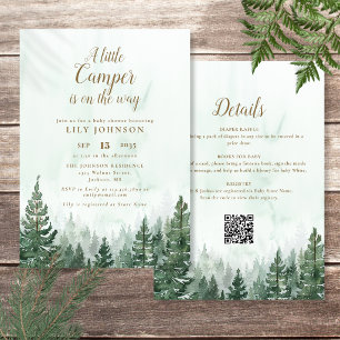 Invitación Pequeño Bosque Camper Todo En Uno QR Baby Shower