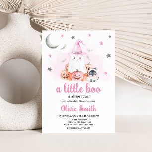 Invitación Pequeño Bote de Halloween Rosa