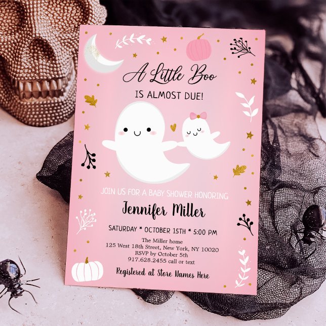 Invitación Pequeño Bote Oro Rosado Ghost Pumpkin Baby Shower (Subido por el creador)