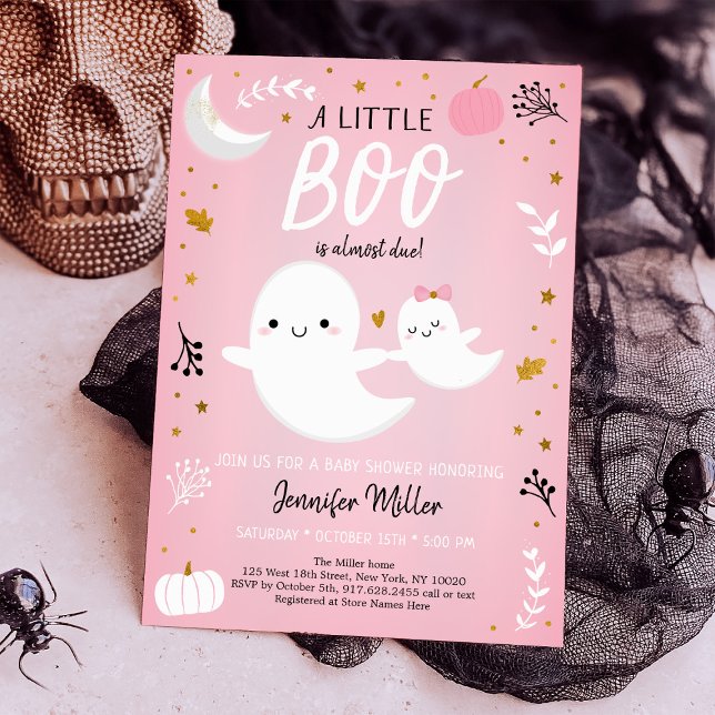 Invitación Pequeño Bote Oro Rosado Ghost Pumpkin Baby Shower (Subido por el creador)